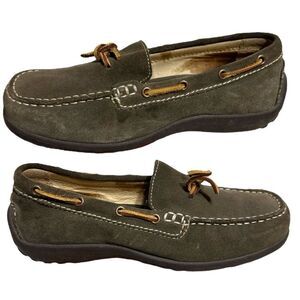 Lands End Women Sz 6 Flats Loafers Brown Suede Leather Bow Slip On Driving Shoes